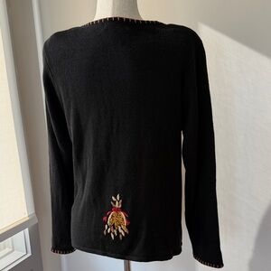 Embroidered Black Cardigan Sweater